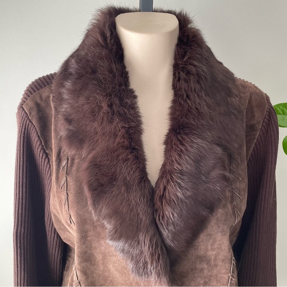 Vintage Nygard Genuine Suede & Rabbit Fur Toggle Mixed Media Jacket Brown Large - Picture 7 of 10